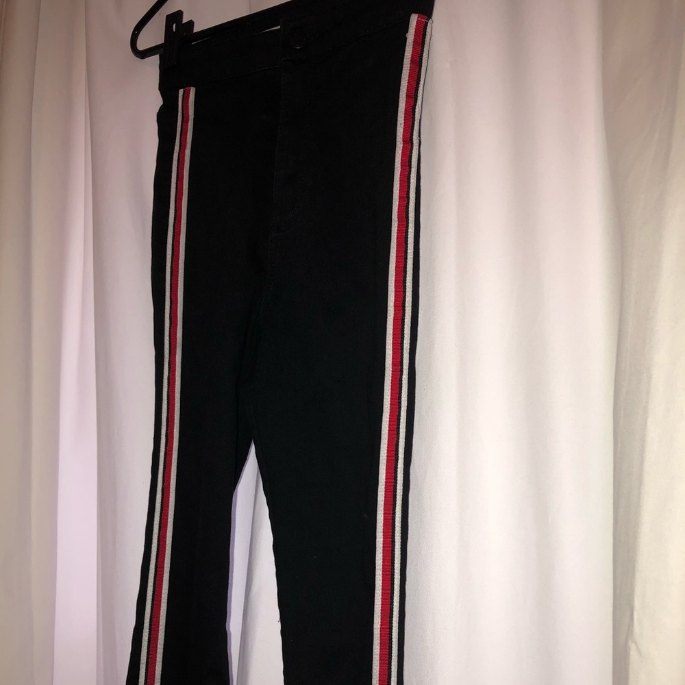 Zara black jeans with red and white stripes